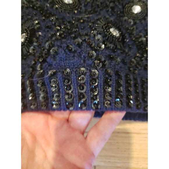 Vintage M M Kriza Beaded Jacket Cardigan Sweater Sequins Navy 100% Wool Size S - Picture 3 of 16
